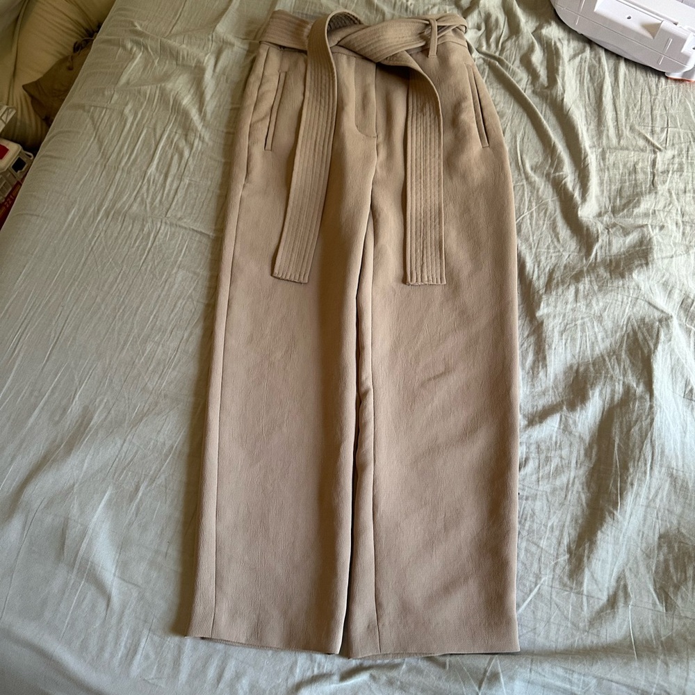 Aritzia Wilfred Beige Wide-Leg Trousers Pants